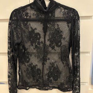 Mango Mesh Floral Mock-Neck Top